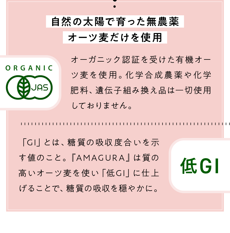 自然の太陽で育った無農薬オーツ麦だけを使用